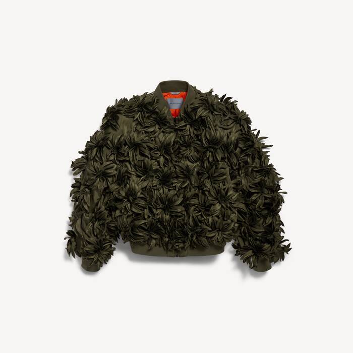 Women's Flowers Cocoon Bomber in Khaki - Women | Balenciaga Portugal EN - Image 2