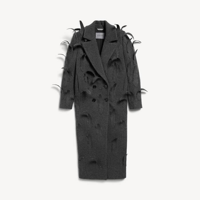 Maxi-mantel Mit Federn-stickerei f&uuml;r Damen in Anthrazit - Damen | Balenciaga Deutschland DE - Image 2