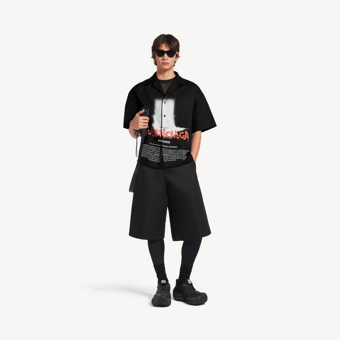 Chemise Bowling &Agrave; Manches Courtes The Door pour Homme en Noir - Homme | Balenciaga France FR - Image 3