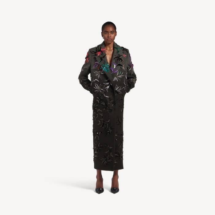 Women's Spotlight Flowers Maxi Coat in Black/grey/multicolor - Women | Balenciaga Taiwan Region EN - Image 1
