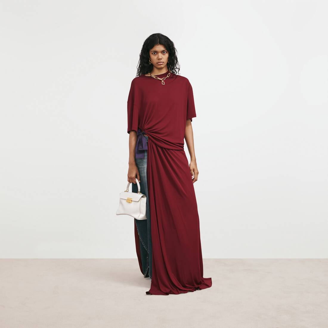 Women's Draped T-shirt Dress in Red | Balenciaga United States EN - Image 2