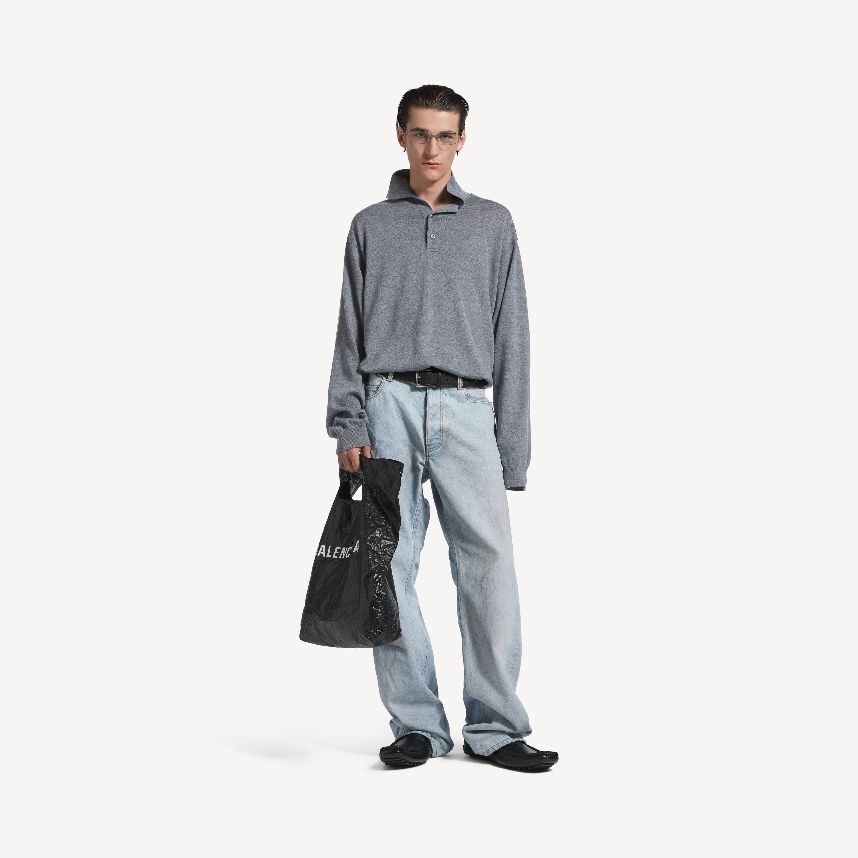 Men's Poloneck Sweater in Heather Grey | Balenciaga US