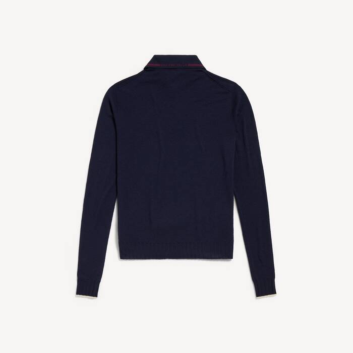 Men's Knitted Long Sleeve Polo in Navy - Men | Balenciaga United States EN - Image 2