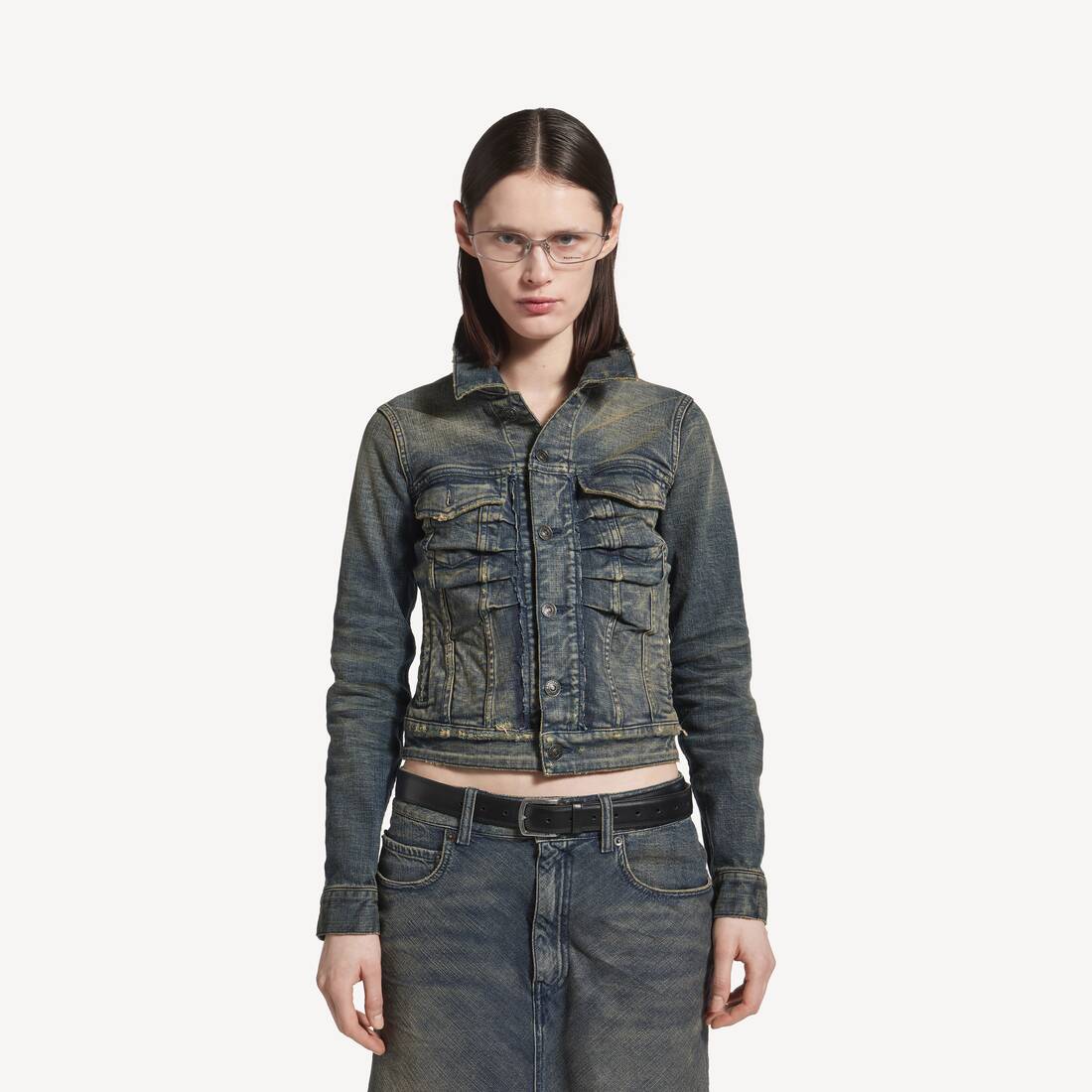 Women's Ruched Denim Jacket in Blue | Balenciaga Hong Kong SAR EN - Image 5