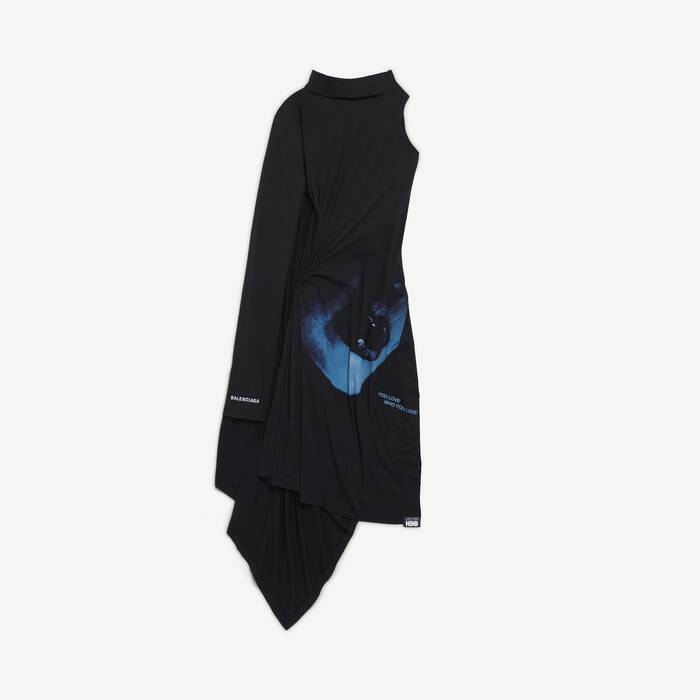 Women's Lips Draped Midi Dress in Black - Women | Balenciaga United States EN - Image 1