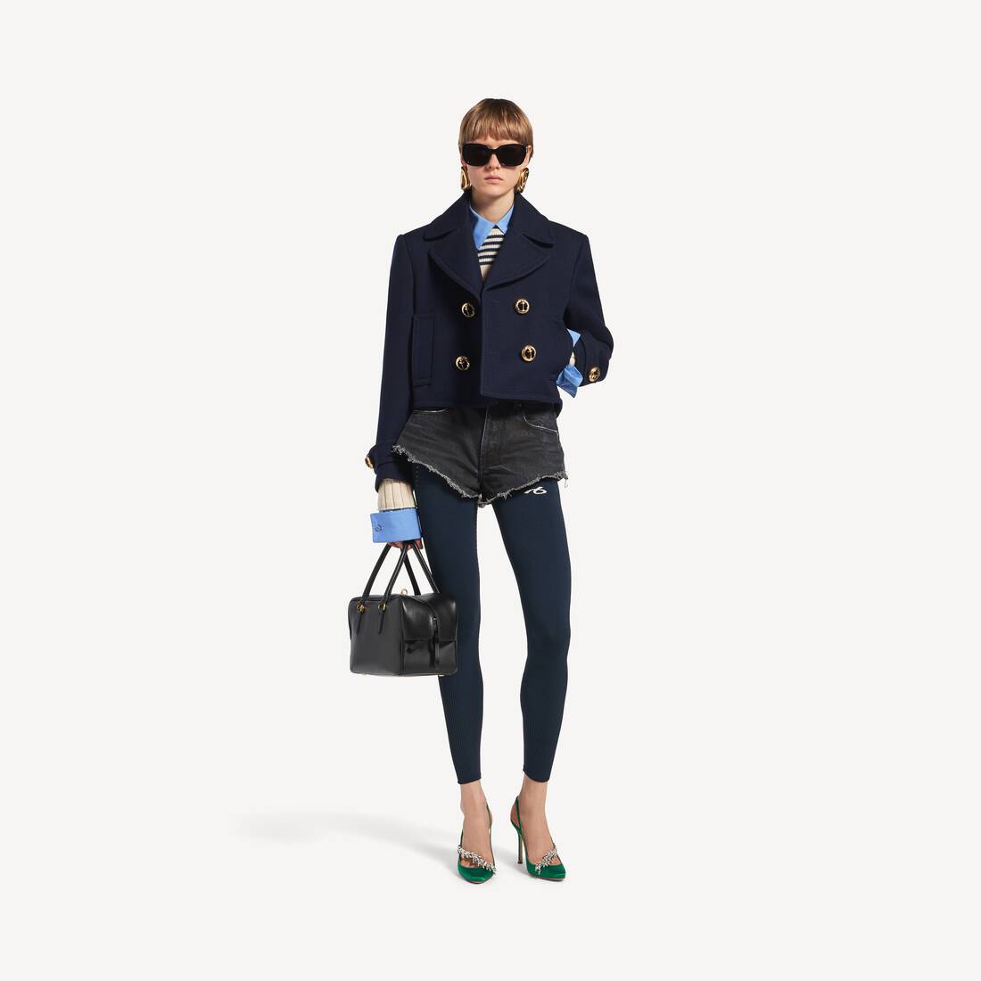 Women's Cropped Peacoat in Navy | Balenciaga Canada EN - Image 2