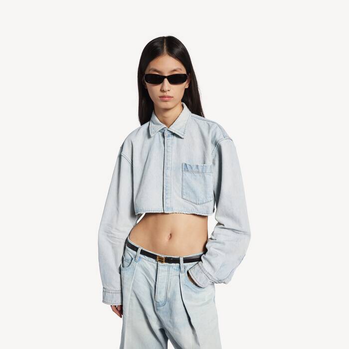 Camisa Corta para Mujer en Azul Claro - Mujer | Balenciaga Espa&ntilde;a ES - Image 1