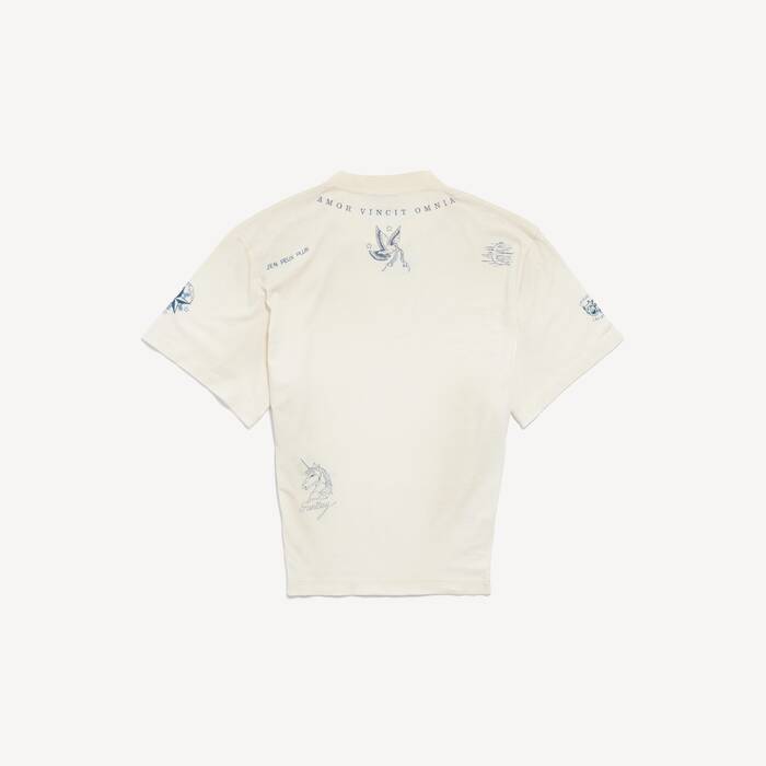 Top &Agrave; Manches Courtes Classic Ink pour Femme en Ivoire - Femme | Balenciaga France FR - Image 2