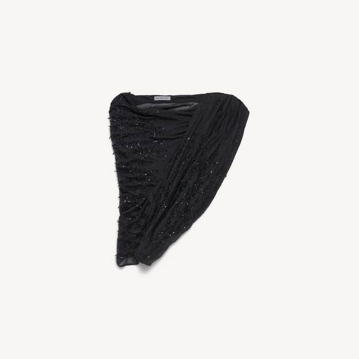 Women's Embroidered One Shoulder Draped Top in Black - Women | Balenciaga Greece EN - Image 1
