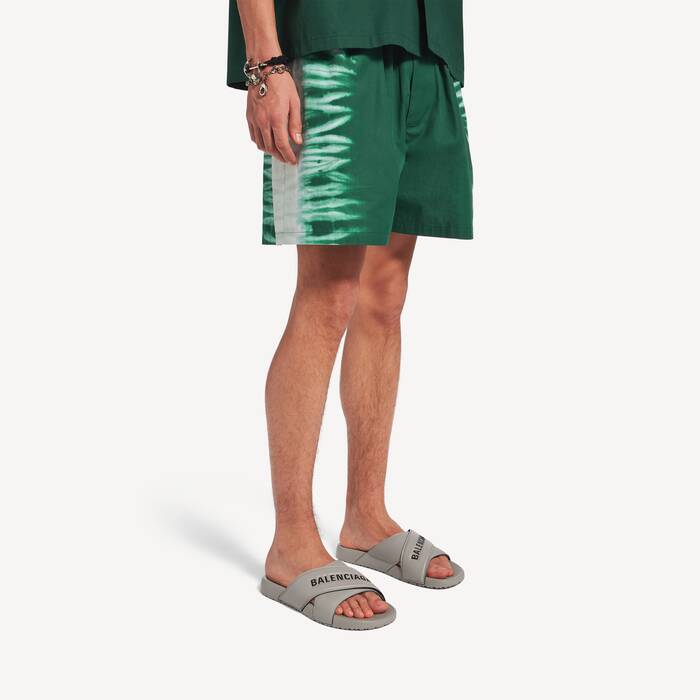 Men's Extreme Tie Dye Relaxed Fit Shorts in Green/white - Men | Balenciaga United Kingdom EN - Image 1