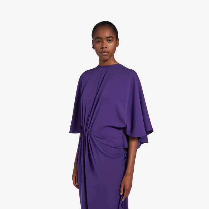Vestido De Manga Corta Drapeado para Mujer en Violeta - Mujer | Balenciaga Estados Unidos ES - Image 3