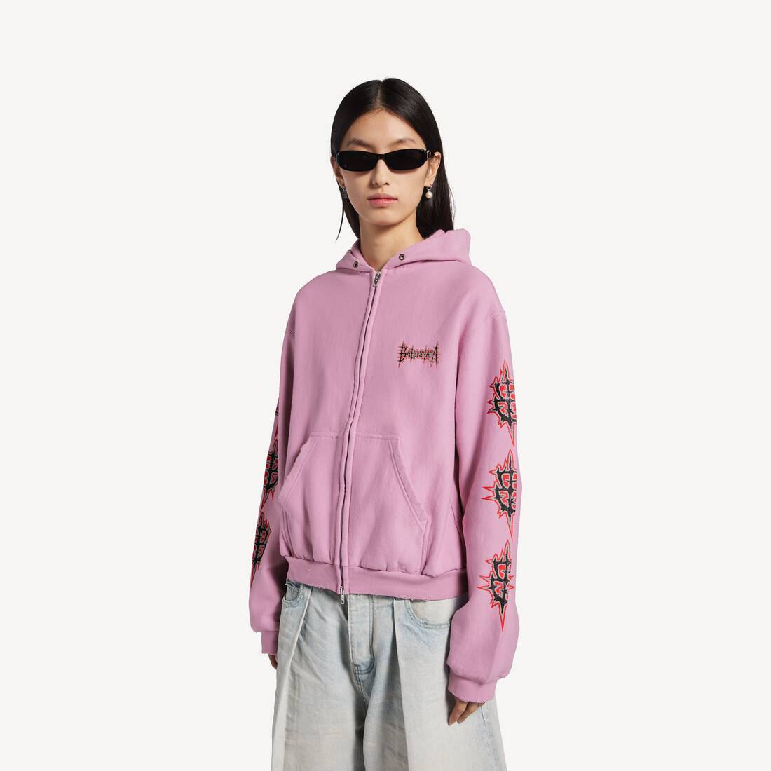 Sudadera Con Capucha Y Cremallera Balenciaga Sacr&eacute; C&oelig;ur Medium Fit para Mujer en Rosa Antiguo | Balenciaga Espa&ntilde;a ES - Image 5
