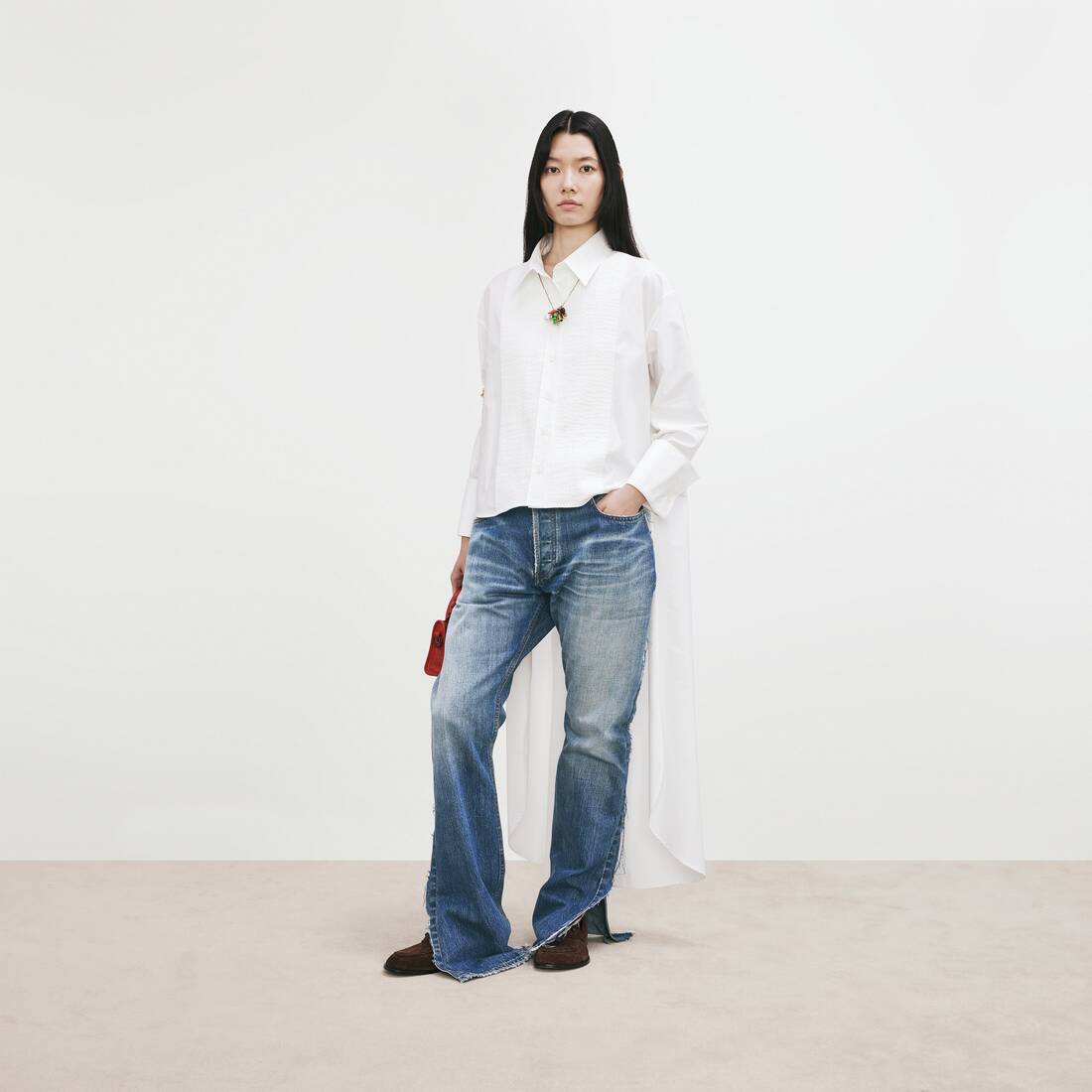 Women's Distressed Patched Jeans in Sky Blue | Balenciaga Switzerland EN - Image 2