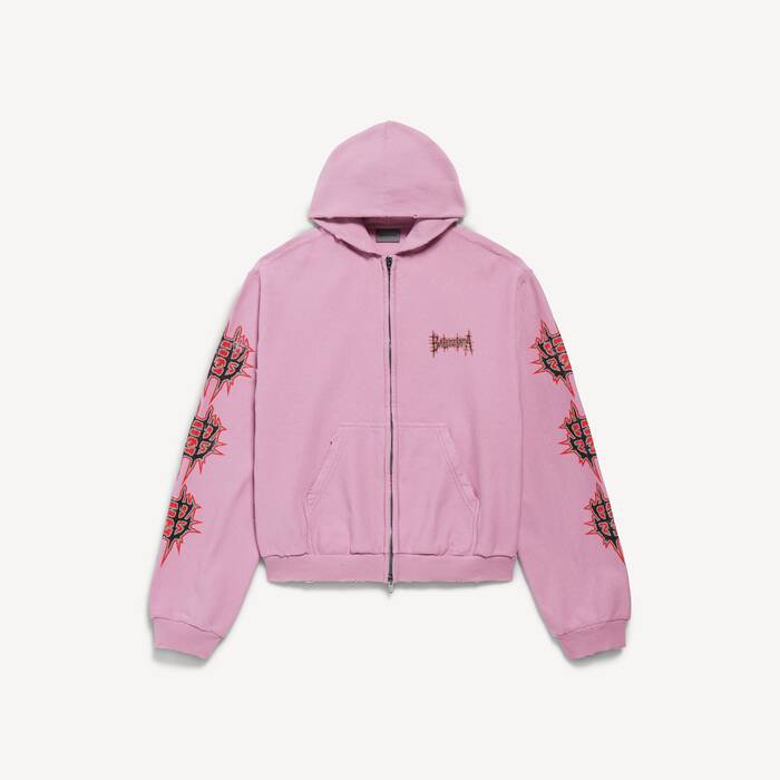 Women's Balenciaga Sacr&eacute; C&oelig;ur Zip-up Hoodie Medium Fit in Old Pink - Women | Balenciaga Portugal EN - Image 2