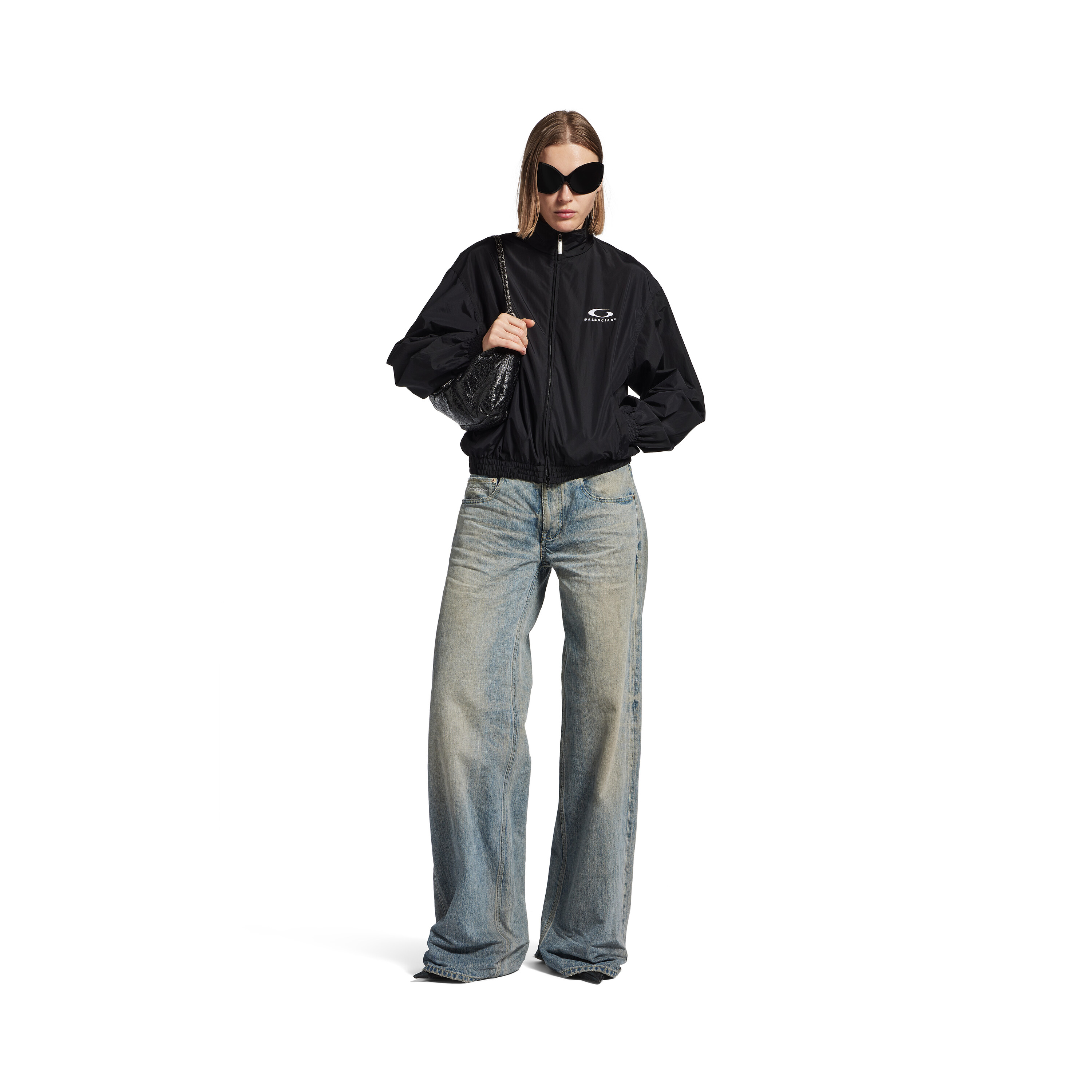 バレンシアガ デニム転写ワイドルーズロングパンツ ブルー の ウィメンズ ワイドレッグ Baggy パンツ | Balenciaga JP