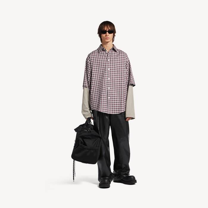 Chemise &Agrave; Manches Hybrides pour Homme en Rouge/bleu Marine - Homme | Balenciaga France FR - Image 3