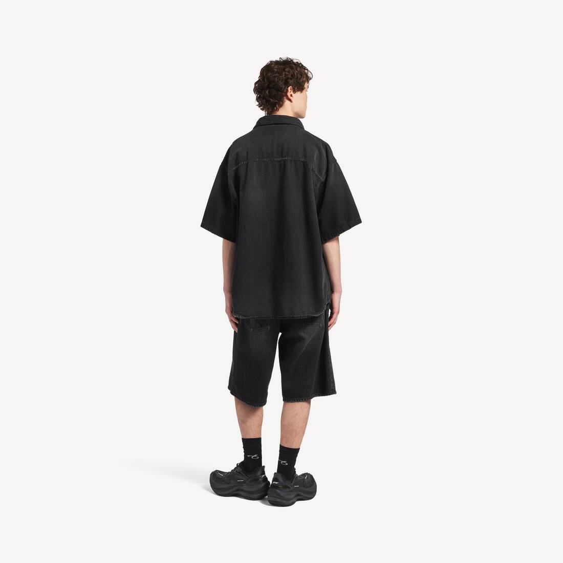 Camicia Ibrida A Maniche Corte The Door In Denim da Uomo in Nero | Balenciaga Italia IT - Image 4