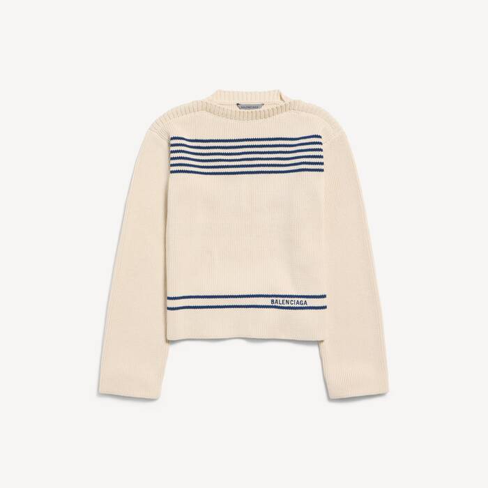 Women's Boatneck Sweater in Navy/white - Women | Balenciaga Denmark EN - Image 2