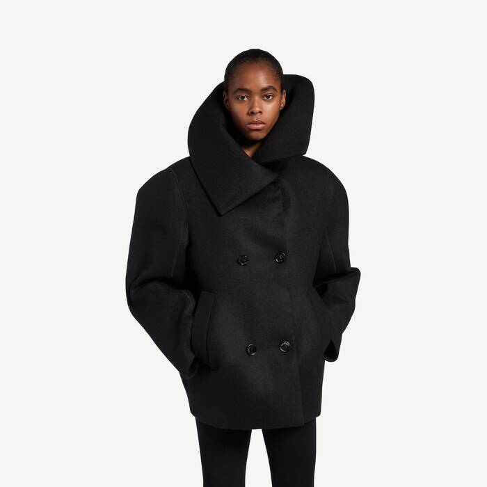 Caban &Agrave; Col Montant pour Femme en Noir - Femme | Balenciaga Belgique FR - Image 1