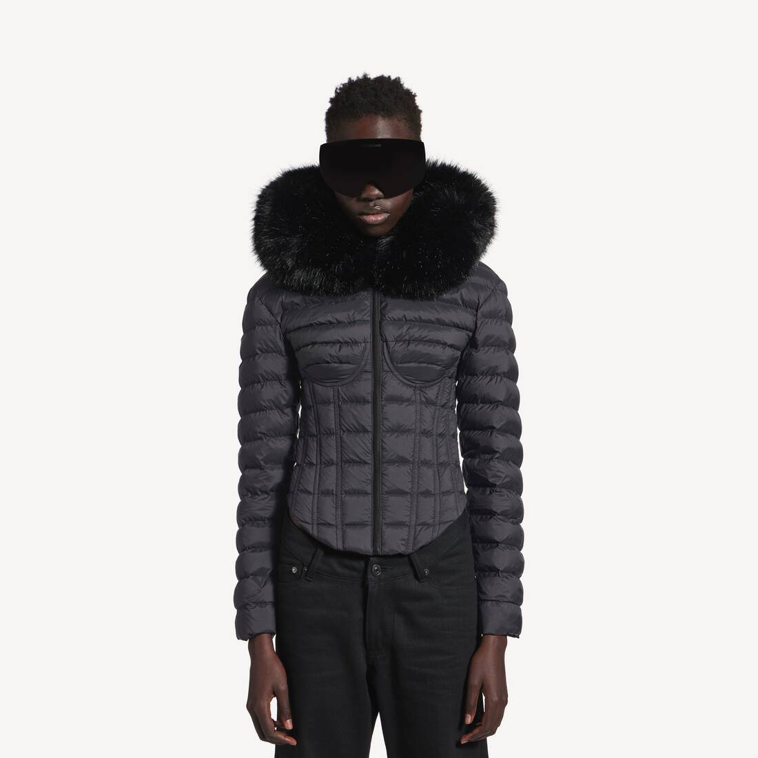 Women's Hooded Corseted Puffer in Black | Balenciaga Republic Of Korea EN - Image 5