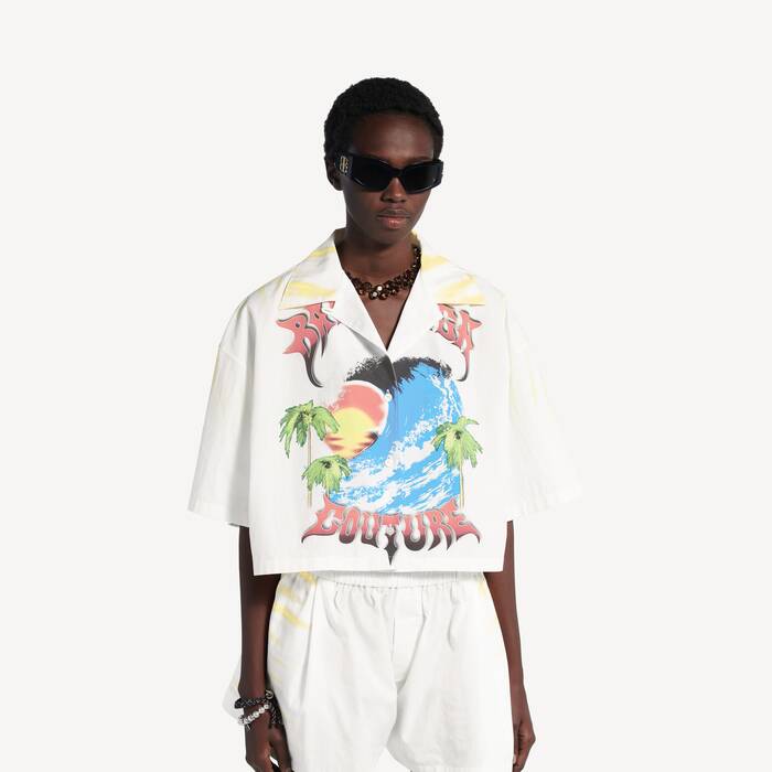 여성 익스트림 타이 다이 볼링 셔츠 화이트/옐로우 - 여성 | 발렌시아가 대한민국 KO - Image 1