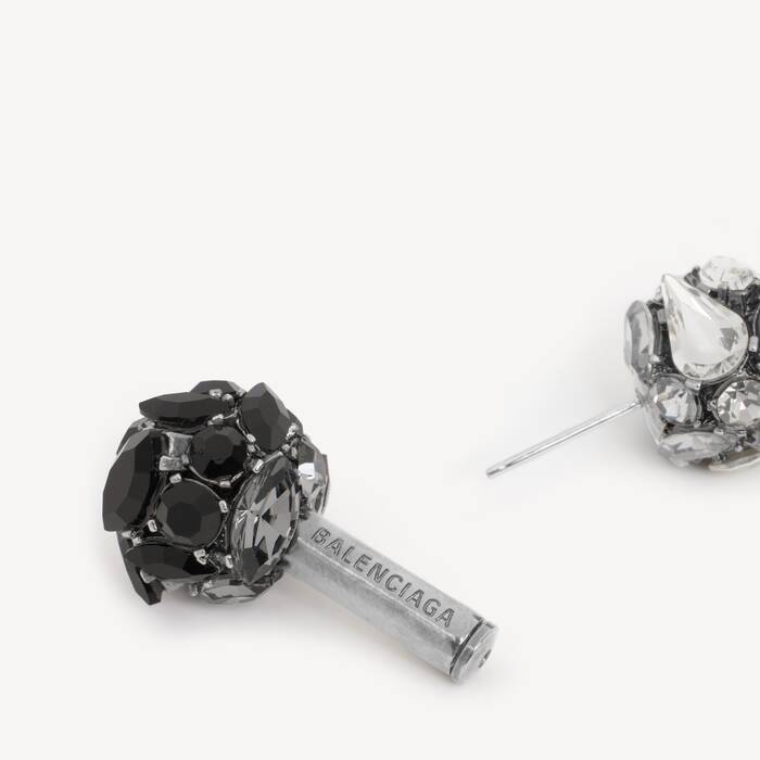 Boucles D&rsquo;oreilles Tige Atom pour Femme en Noir/cristal/ruth&eacute;nium Fonc&eacute; - Femme | Balenciaga Belgique FR - Image 2