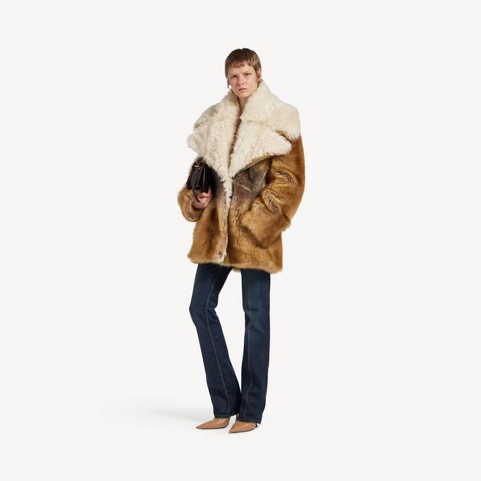 Women's Shaped Shearling Jacket in Grey/brown/beige - Women | Balenciaga Zimbabwe EN - Image 3
