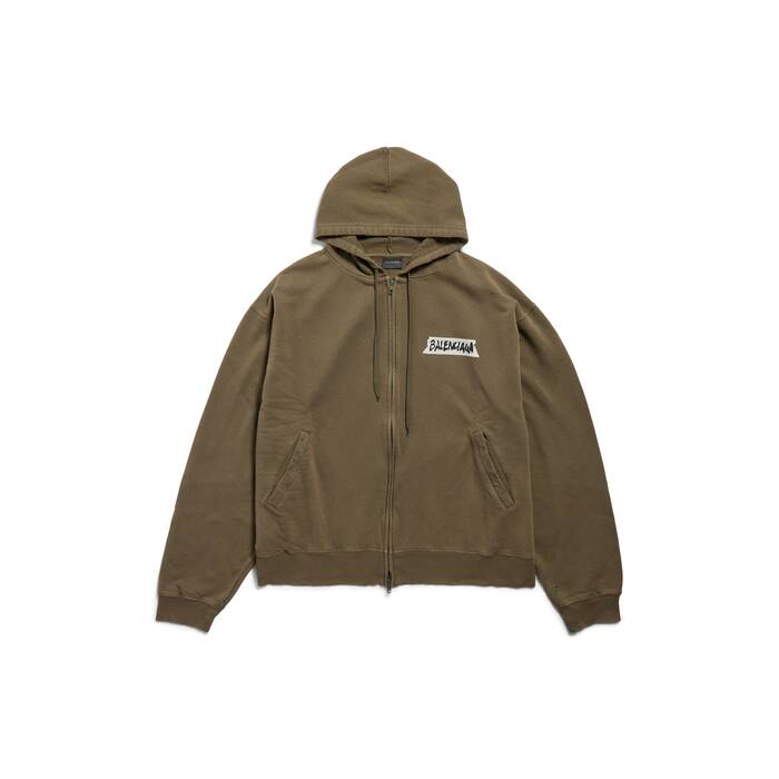masking tape oversized zip-up hoodie
