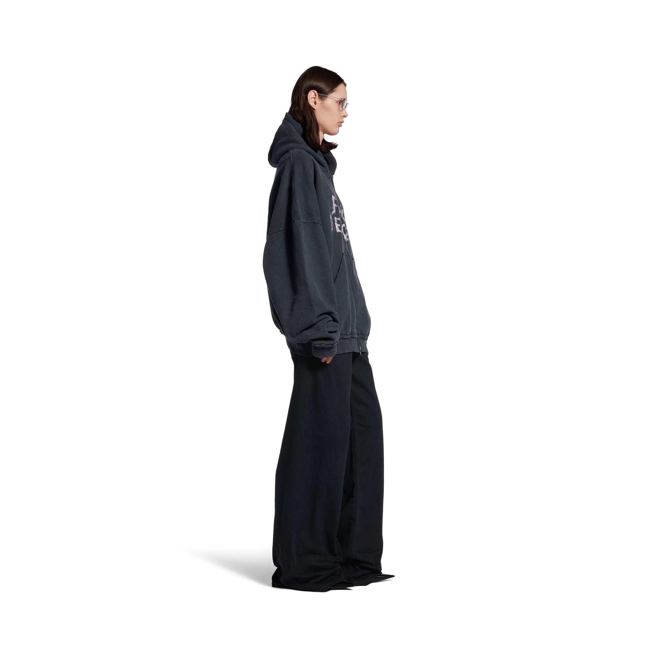 fashion designer pulled zip-up hoodie large fit