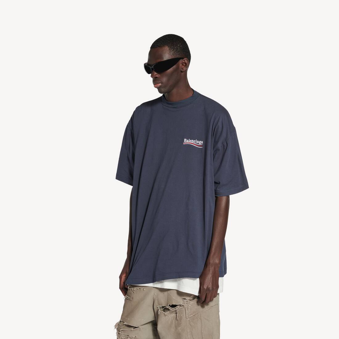 Men's Political Campaign Double T-shirt in Navy/white/red | Balenciaga Australia EN - Image 5