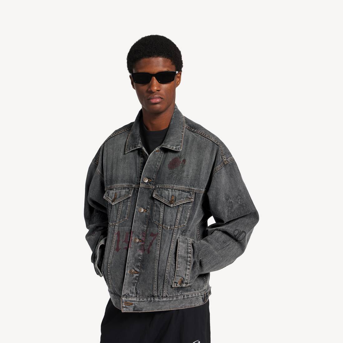 Tattoo Boxy Jacke f&uuml;r Herren in Dunkelgrau | Balenciaga Deutschland DE - Image 5