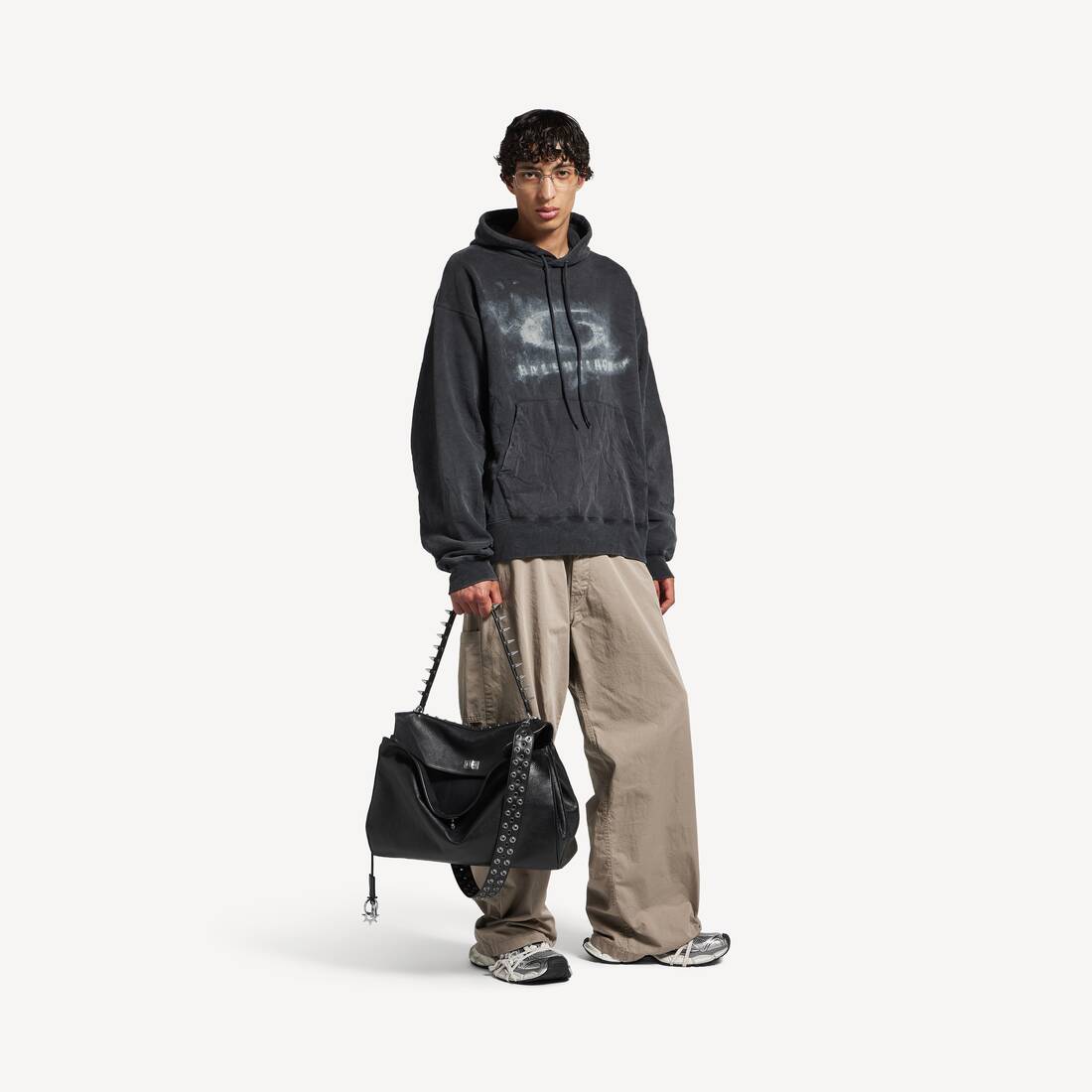 WASHED CRAYON LOOP OVERSIZED HOODIE – Washed Black/White