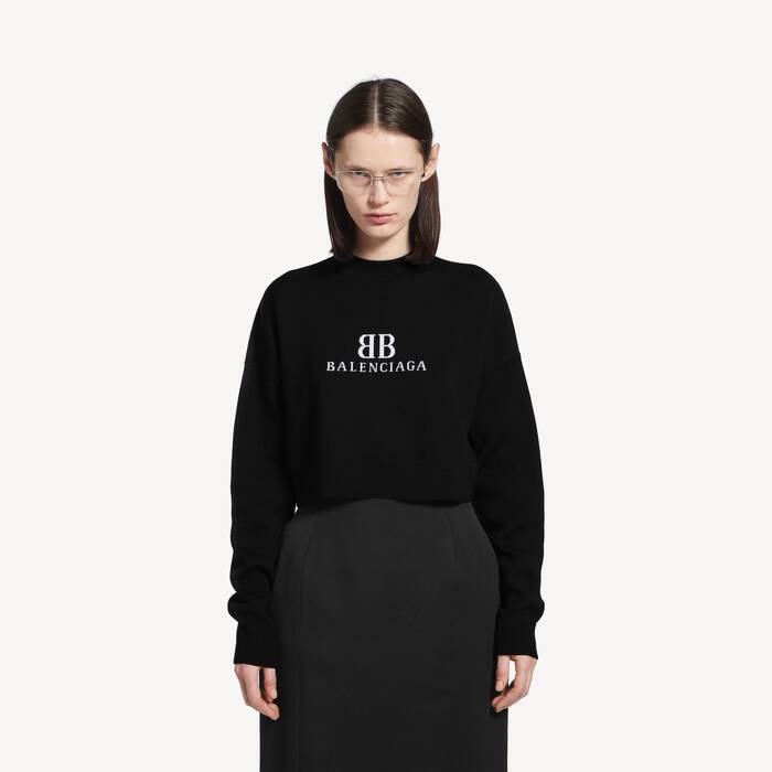 Women's Cropped Crewneck in Black/white - Women | Balenciaga Canada EN - Image 1
