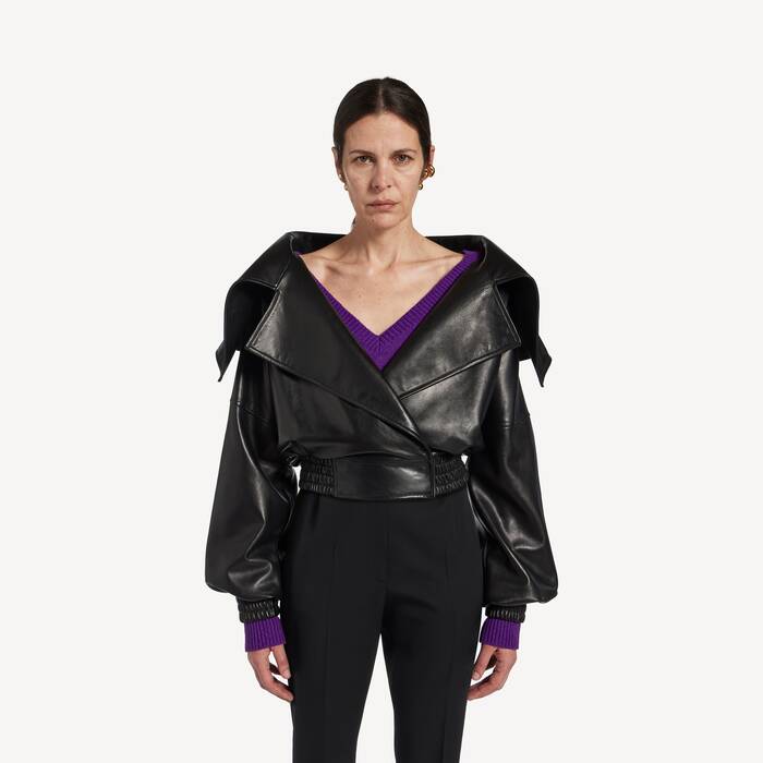Blouson &Agrave; Col Enveloppant  pour Femme en Noir - Femme | Balenciaga France FR - Image 1