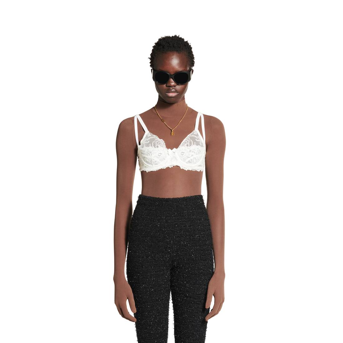 Women's Trompe L'&oelig;il Bra Top in White/brown | Balenciaga Malaysia EN - Image 6