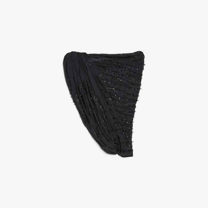 Women's Embroidered One Shoulder Draped Top in Black - Women | Balenciaga Greece EN - Image 2