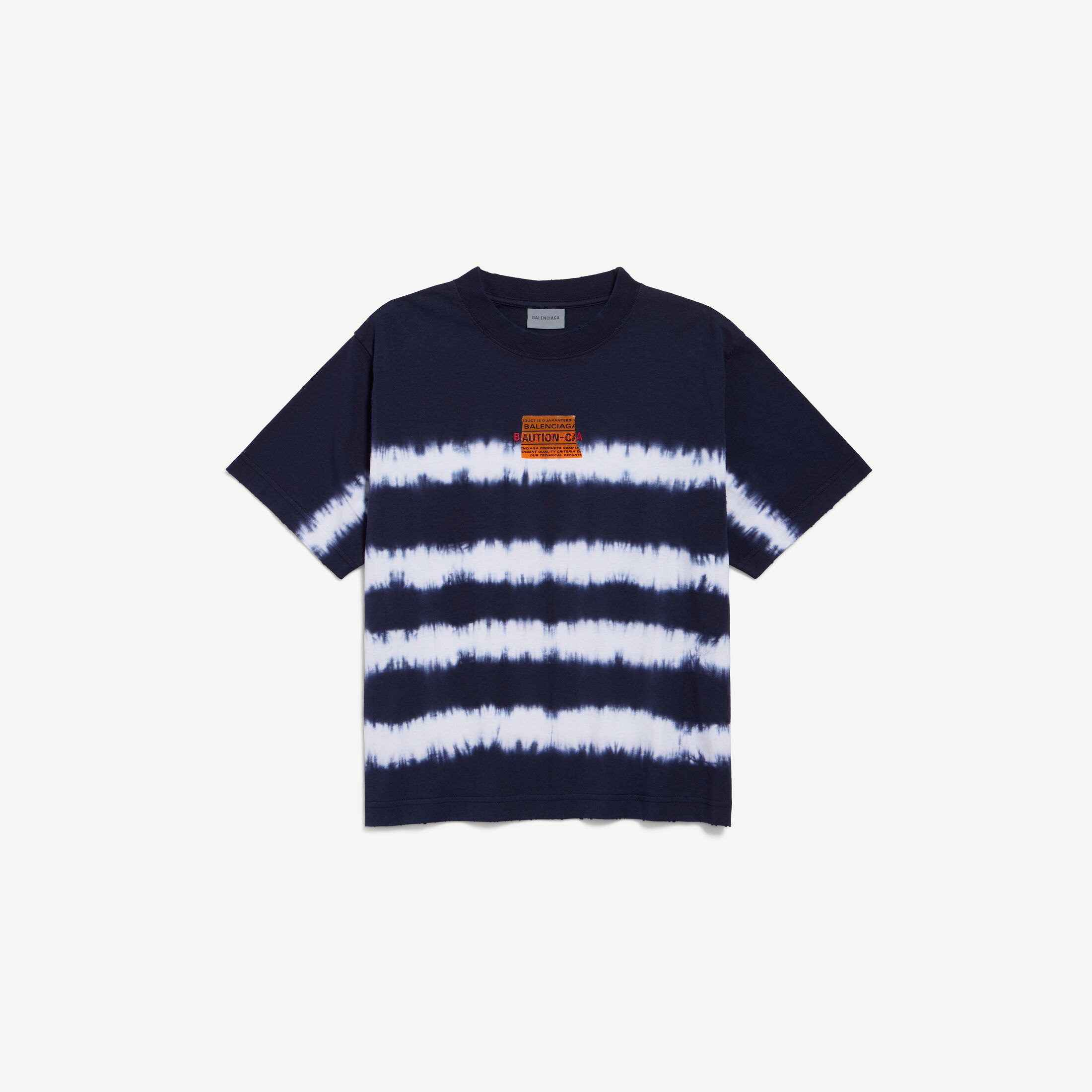 발렌시아가 남성 테이프드 앤 다이드 미디엄 핏 티셔츠 (네이비/화이트) 764235TUVP78502
