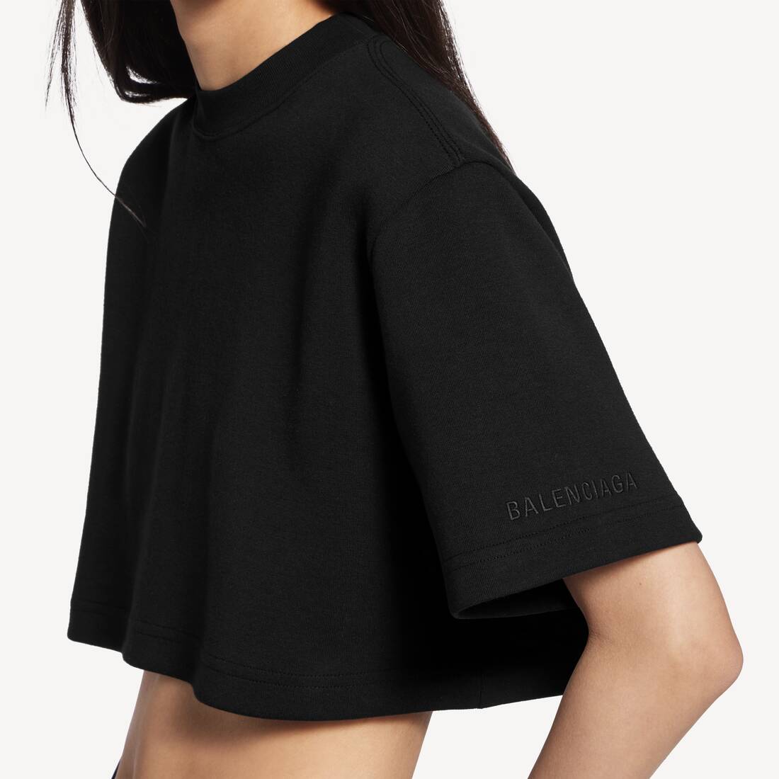 Women's Cropped T-shirt in Black | Balenciaga Hong Kong SAR EN - Image 6
