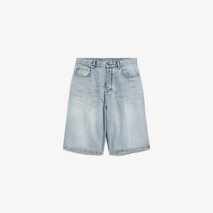 Men's Denim Stay Press Shorts in Bleach Light Bleu - Men | Balenciaga Australia EN - Image 2