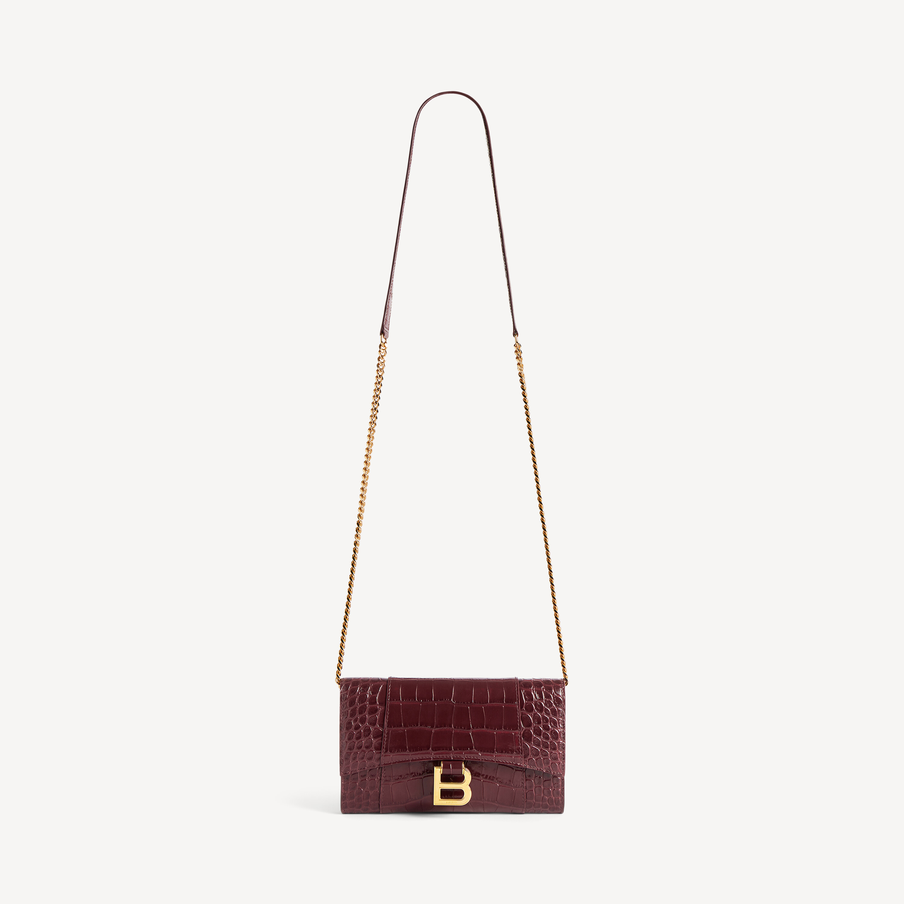 Women's Hourglass Wallet On Chain in Dark Burgundy