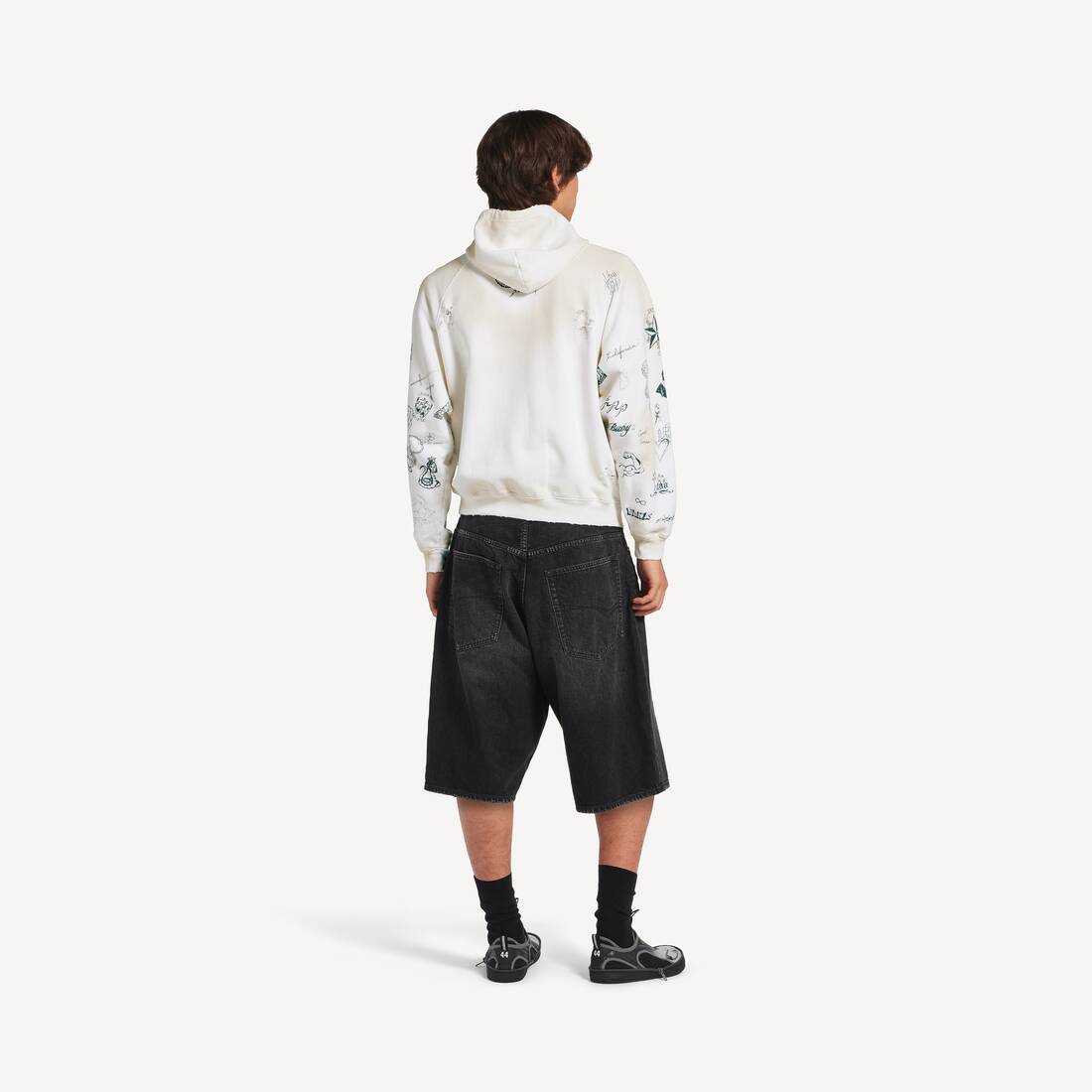 Men's Classic Ink Zip-up Hoodie in White | Balenciaga United Kingdom EN - Image 4