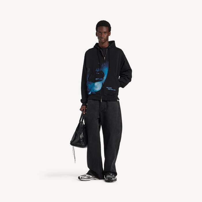 Men's Lips Oversized Zip-up Hoodie in Black - Men | Balenciaga United States EN - Image 3