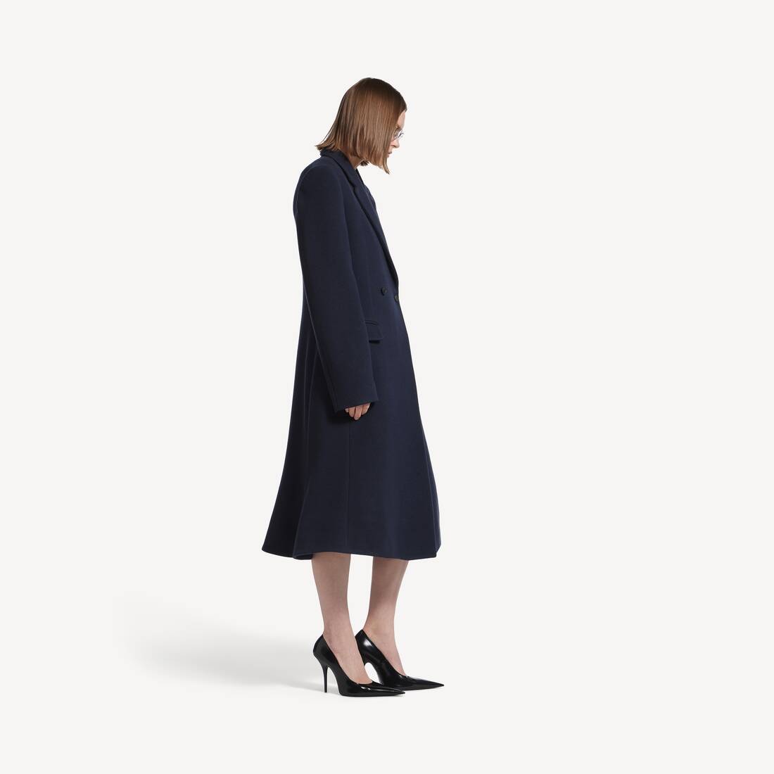 Women's Godet Midi Coat in Corporate Navy | Balenciaga Canada EN - Image 3