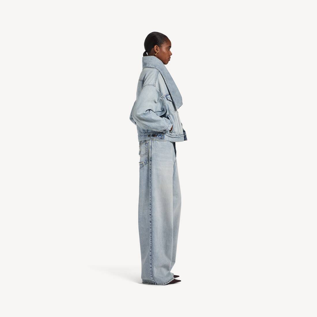 Women's Standing Collar Boxy Jacket in Bleach Light Bleu | Balenciaga United States EN - Image 3