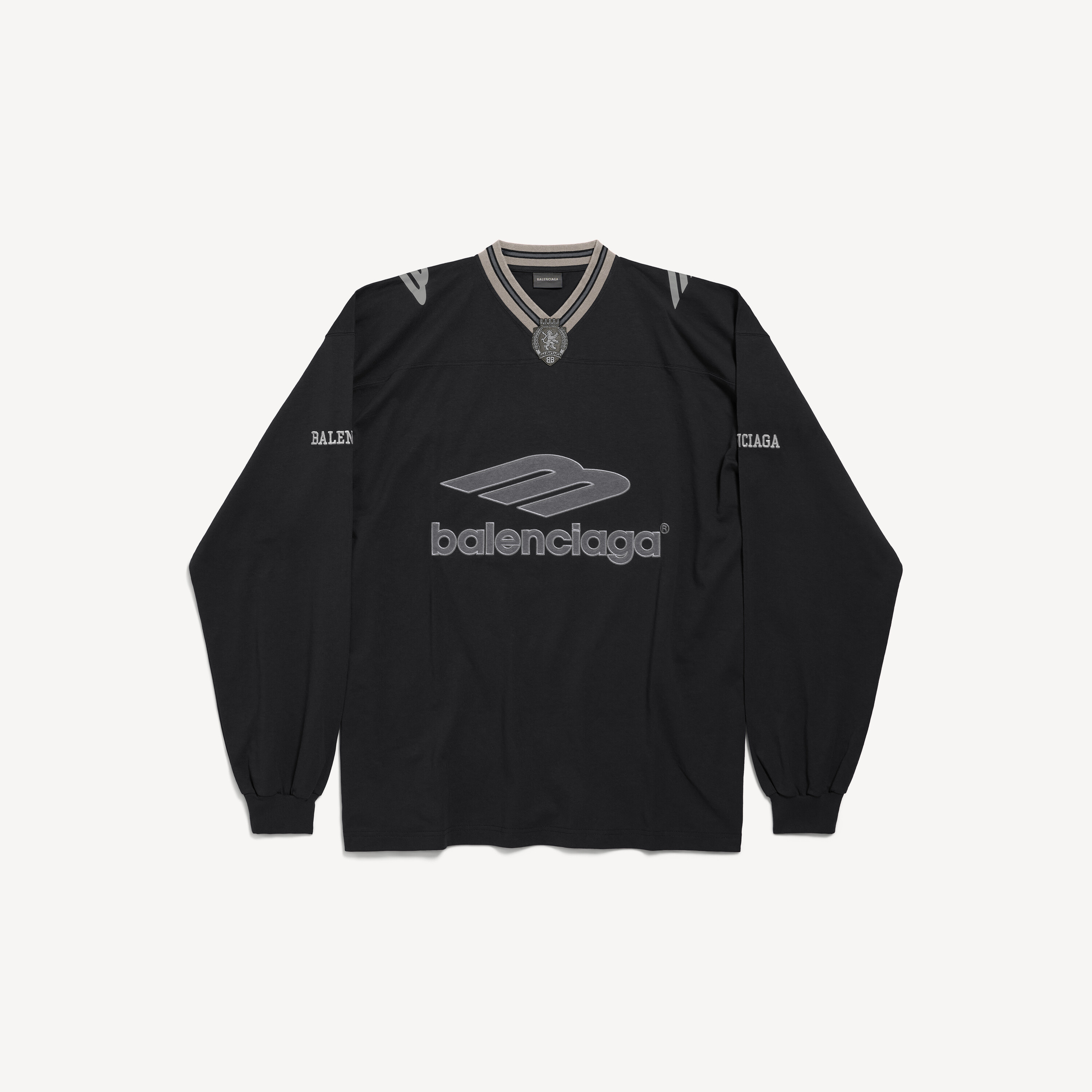 Men's 3b Football Long Sleeve V-neck T-shirt in Black/anthracite