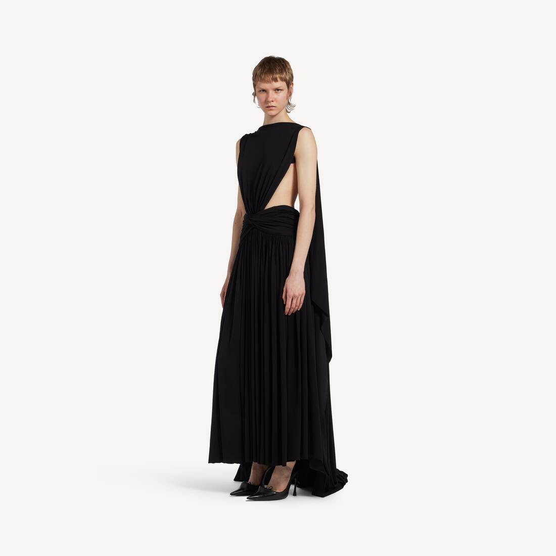 Women's Cutout Draped Dress in Black | Balenciaga France EN - Image 2