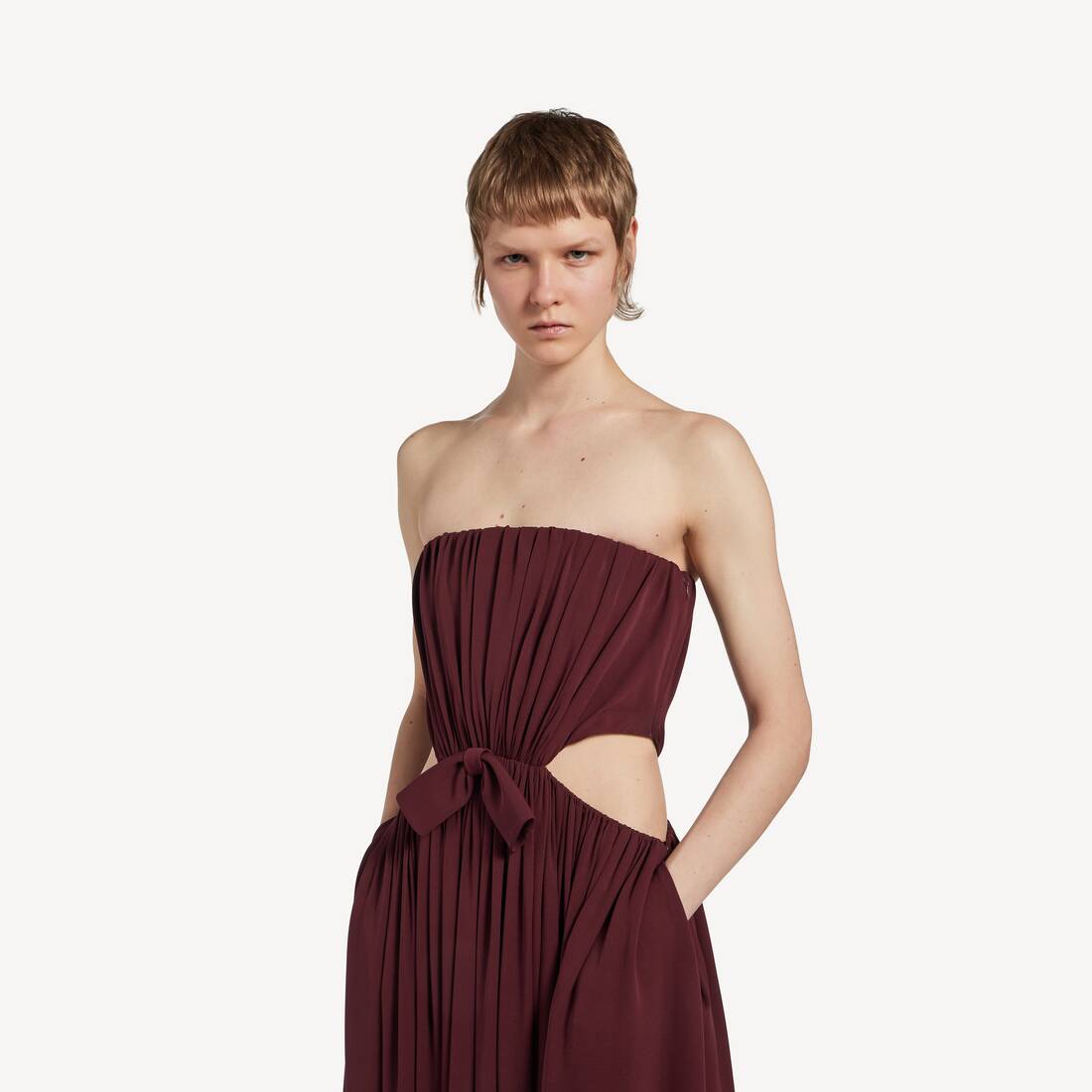 Women's Bustier Draped Dress in Burgundy | Balenciaga United States EN - Image 5