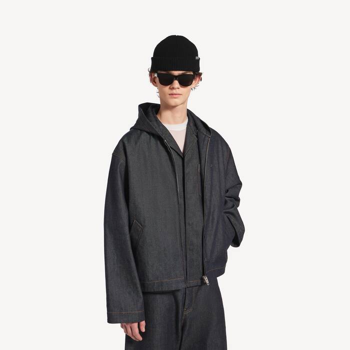 Men's Denim Hooded Jacket in Raw Indigo - Men | Balenciaga Netherlands EN - Image 1