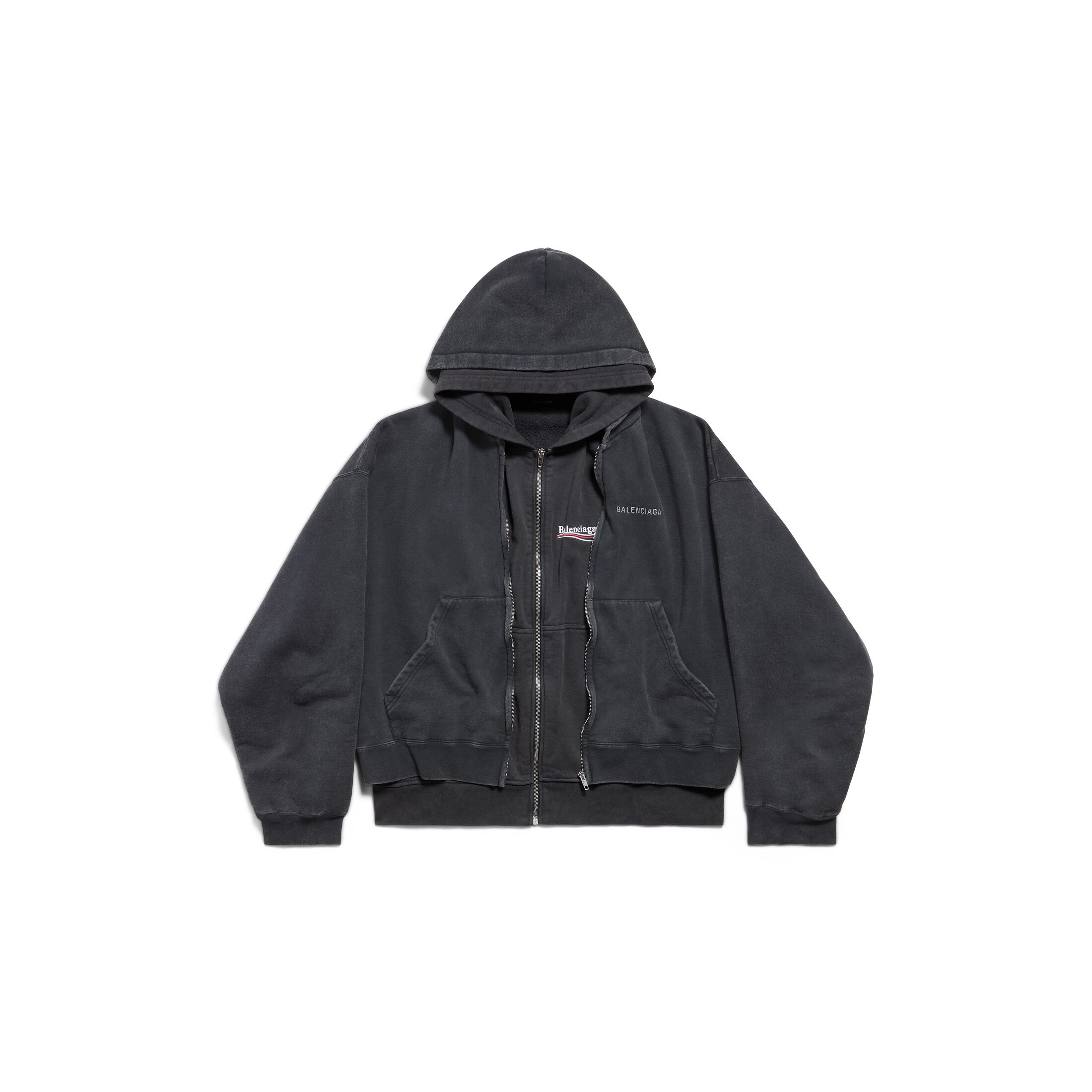 layered zip-up hoodie