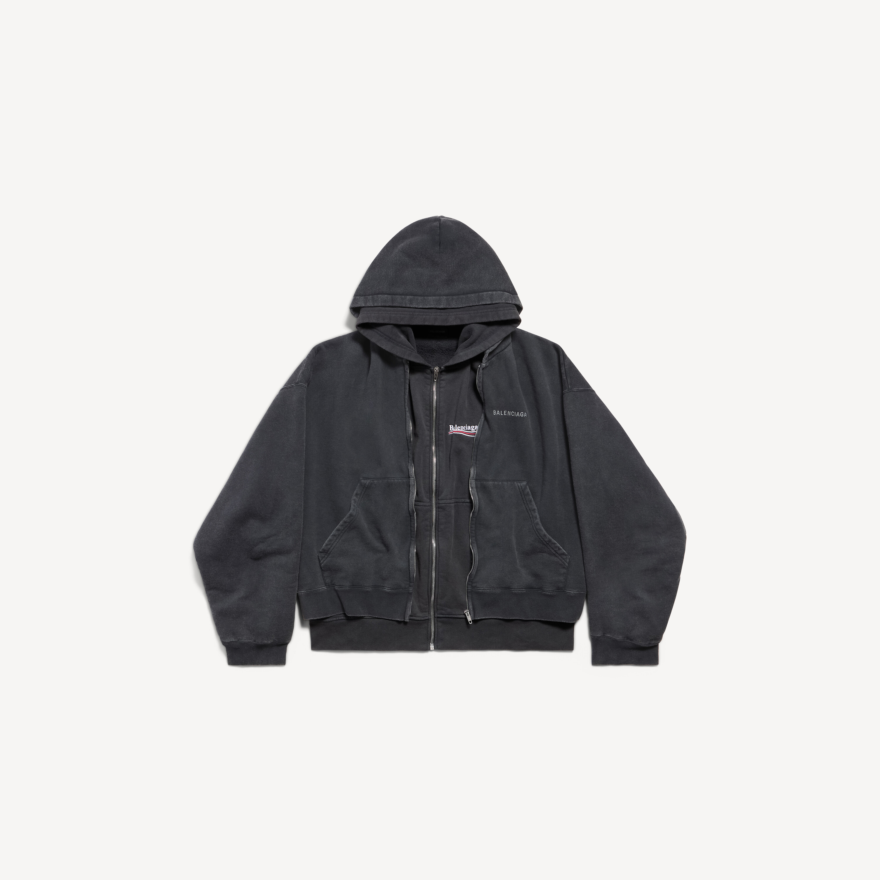 Men's Layered Zip-up Hoodie in Faded Black